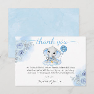 Carte De Remerciements Baby shower floral d'aquarelle éléphant du garçon