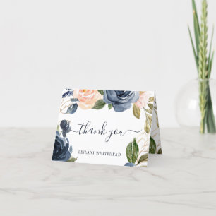 Carte De Remerciements Baby shower floral de la Marine rose