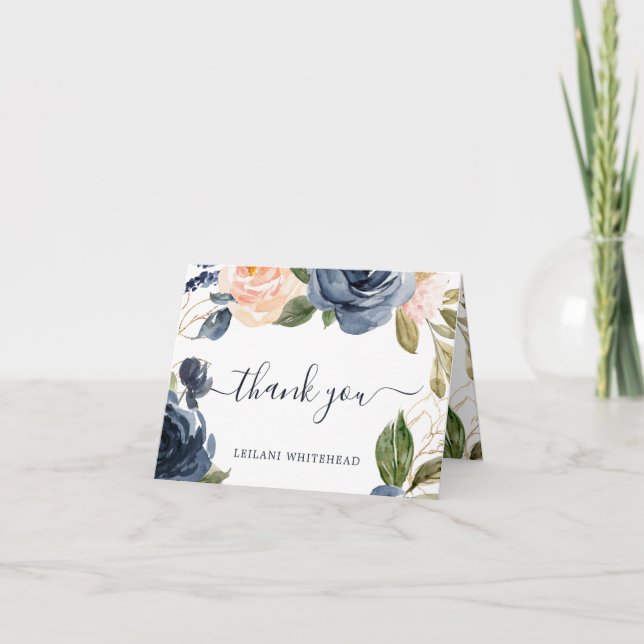 Carte De Remerciements Baby shower floral de la Marine rose (Devant)