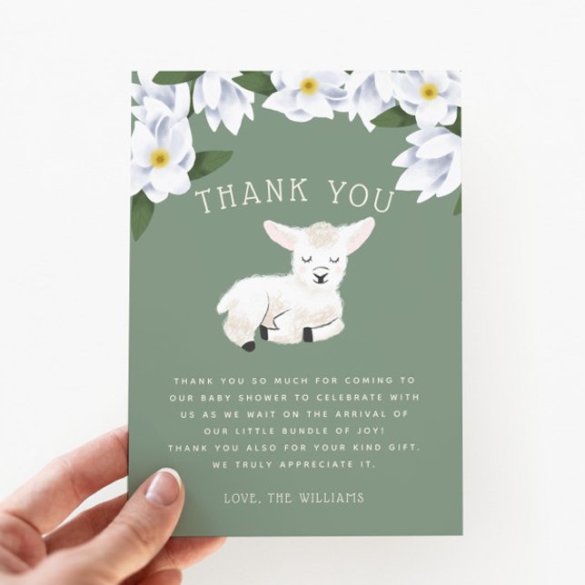 Carte De Remerciements Baby shower Floral De Petite Agneau Rustique (Créateur téléchargé)