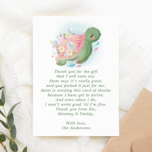 Carte De Remerciements Baby shower floral de tortue de mer
