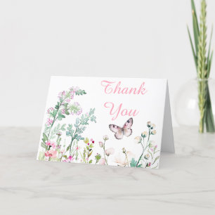 Carte De Remerciements Baby shower floral du papillon vert du printemps