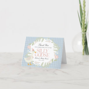 Carte De Remerciements Baby shower Floral En vichy d'oie soie bleue