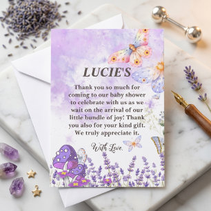 Carte De Remerciements Baby Shower Floral Papillon Lavande Fantaisiste 