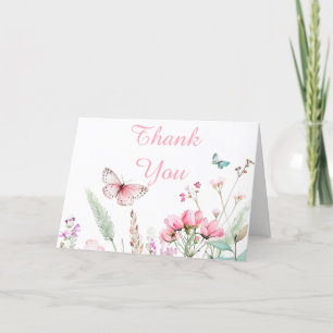 Carte De Remerciements Baby shower floral papillon rose printanier