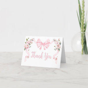 Carte De Remerciements Baby shower floral rose Coquette Bow
