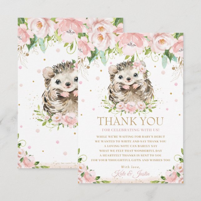 Carte De Remerciements Baby shower Floral rose pâle  (Devant / Derrière)