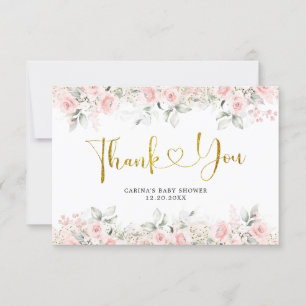 Carte De Remerciements Baby shower Floral rose pâle minimaliste
