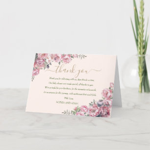 Carte De Remerciements Baby shower floral rose rose or élégant
