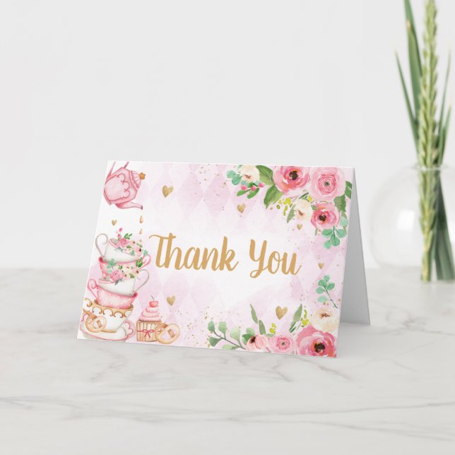 Carte De Remerciements Baby shower Floral Rose Tea Party (Devant)