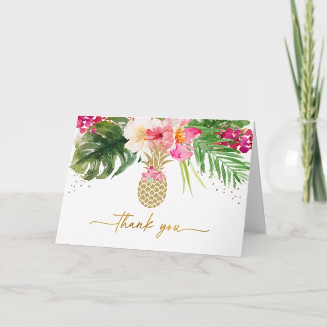 Carte De Remerciements Baby shower floral tropical à ananas (Devant)