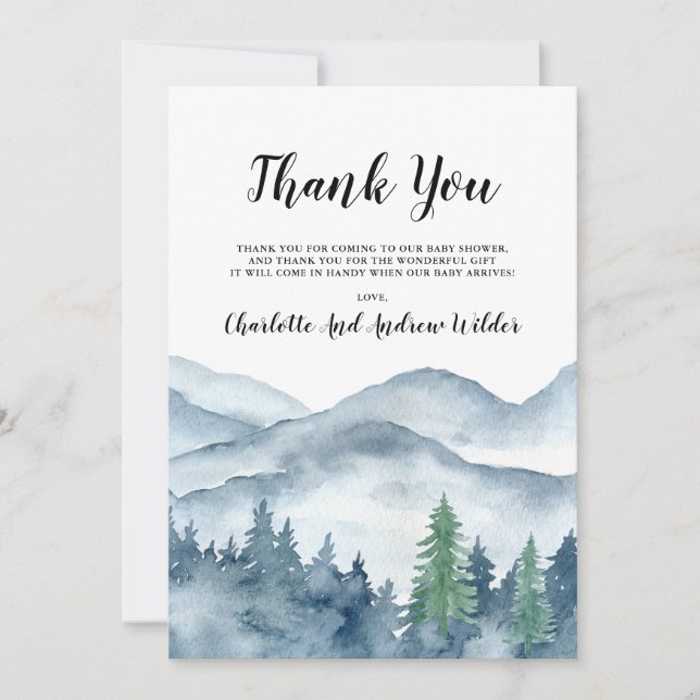 Carte De Remerciements Baby shower Forest Adventure Mountain (Devant)
