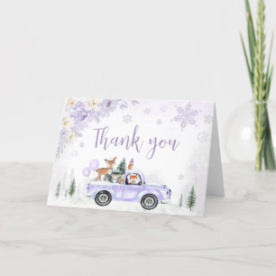 Carte De Remerciements Baby shower forestier d'hiver violet