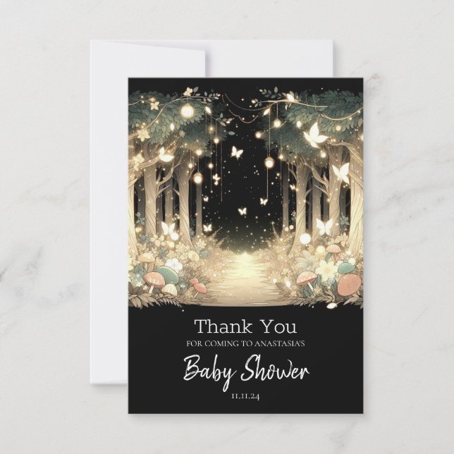 Carte De Remerciements Baby shower Forêt Enchantée Magique (Devant)