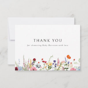 Carte De Remerciements Baby shower frontalier Fleur sauvage coloré