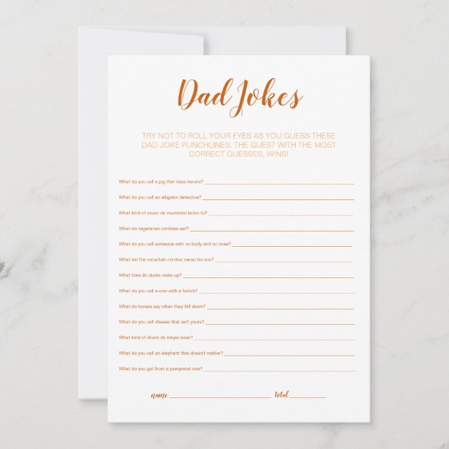 Carte De Remerciements Baby shower Game - Papa plaisante (Devant)