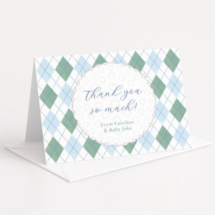 Carte De Remerciements Baby Shower Garçon Balle de Golf Bleu Vert Classiq