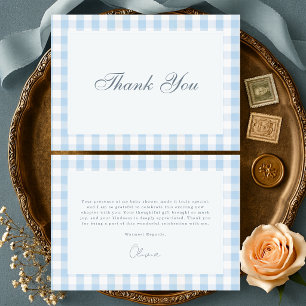 Carte De Remerciements Baby Shower Garçon Bleu Gingham
