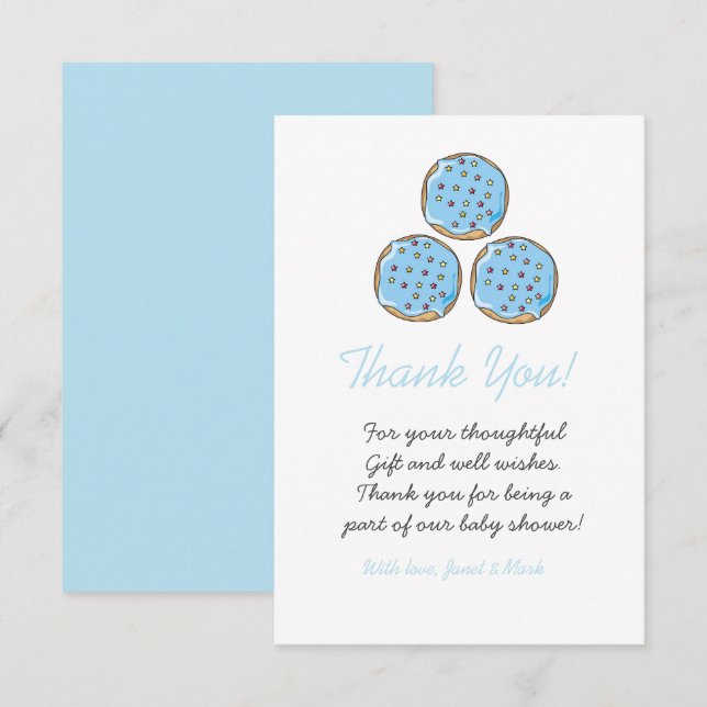 Carte De Remerciements Baby shower Garçon bleu mignon (Devant / Derrière)