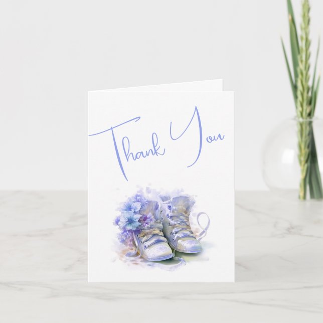 Carte De Remerciements Baby shower Garçon Blue Booties (Devant)