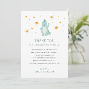 Carte De Remerciements Baby shower garçon Blue Dinosaur Stars