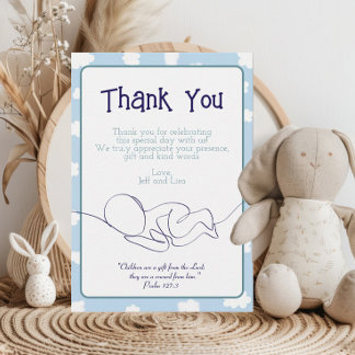 Carte De Remerciements Baby shower Garçon Ciel Bleu Nuages et Verse Bible