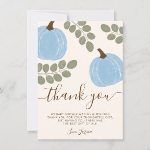 Carte De Remerciements Baby shower garçon d'automne de Citrouille bleu mo