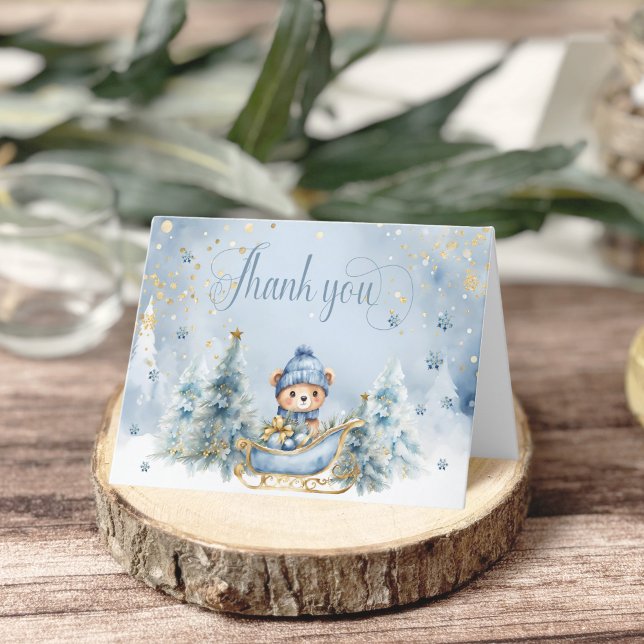 Carte De Remerciements Baby shower Garçon d'hiver de l'ours (Créateur téléchargé)