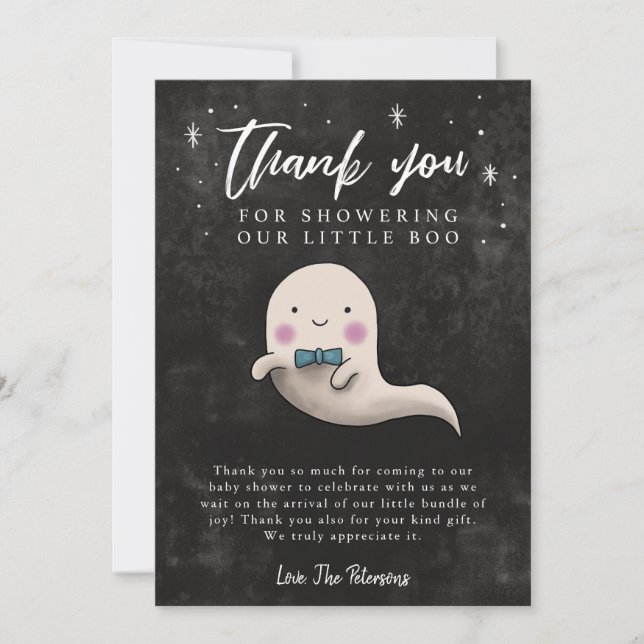 Carte De Remerciements Baby Shower Garçon Fantôme Little Boo (Devant)