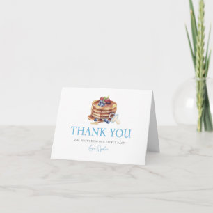 Carte De Remerciements Baby Shower Garçon Gingham Bleu Crêpes & Tétines