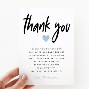 Carte De Remerciements Baby shower Garçon Moderne Bleu Coeur