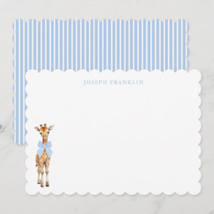 Carte De Remerciements Baby shower garçon personnalisé Note Giraffe bleue