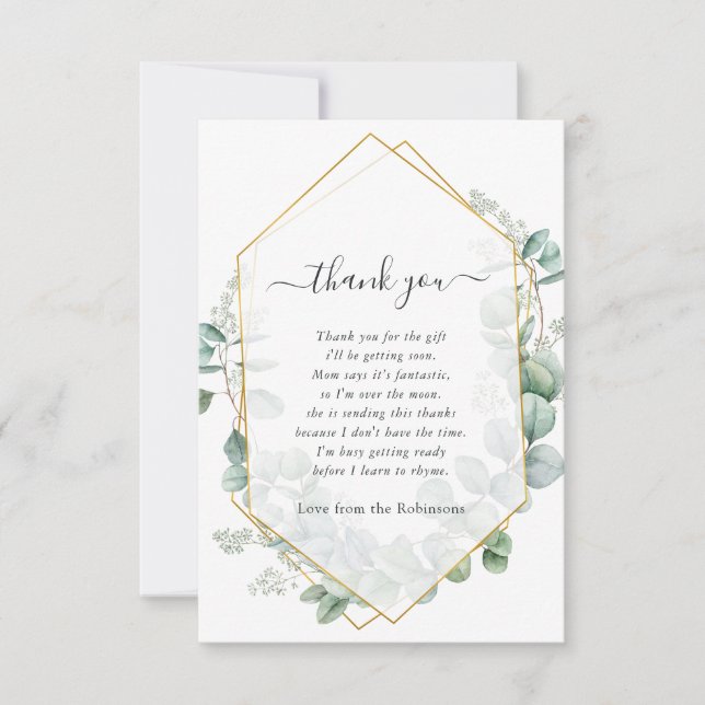 Carte De Remerciements Baby shower géométrique des eucalyptus (Devant)