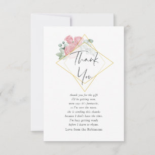 Carte De Remerciements Baby shower géométrique Rose Eucalyptus aquarelle