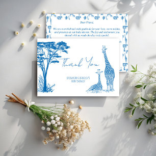 Carte De Remerciements Baby shower girafe bleu Safari toile