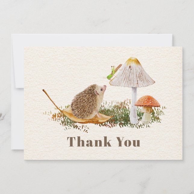 Carte De Remerciements Baby Shower Hérisson Champignon Sauterelle (Devant)