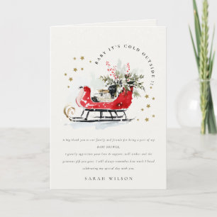 Carte De Remerciements Baby Shower Hiver Bateau de Neige Il Fait Froid De