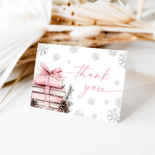 Carte De Remerciements Baby Shower Hiver Ruban Rose, Un Nouveau Chapitre