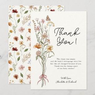 Carte De Remerciements Baby shower ivoire de petite fille Fleur sauvage
