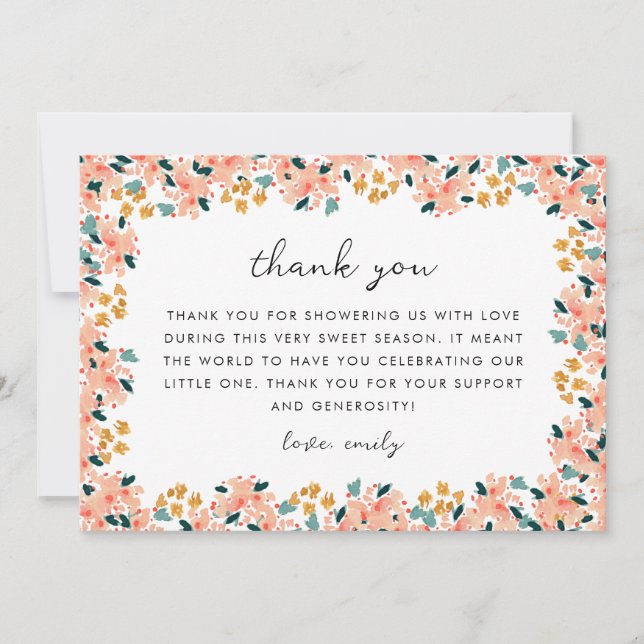 Carte De Remerciements Baby Shower Jardin Floral Aquarelle Rose (Devant)