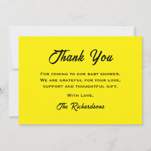 Carte De Remerciements Baby shower Jaune Noir Maman À Être Cool Élégant