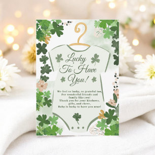 Carte De Remerciements Baby Shower Jour de la Saint-Patrick Trèfle Chance
