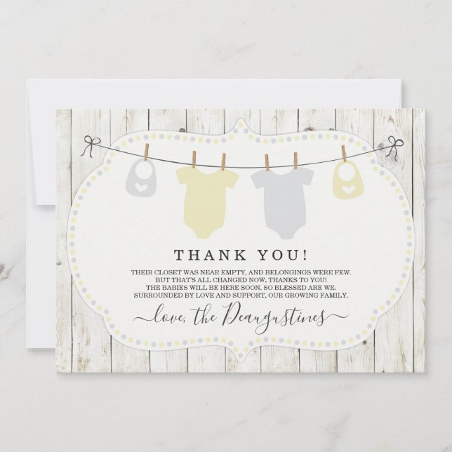 Carte de remerciements Baby shower jumeaux - Neutr (Devant)