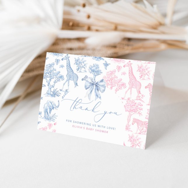 Carte De Remerciements Baby shower jumeaux Toile de Jouy Safari (Créateur téléchargé)