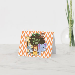 Carte De Remerciements Baby shower Jungle ; Chevron orange et blanc