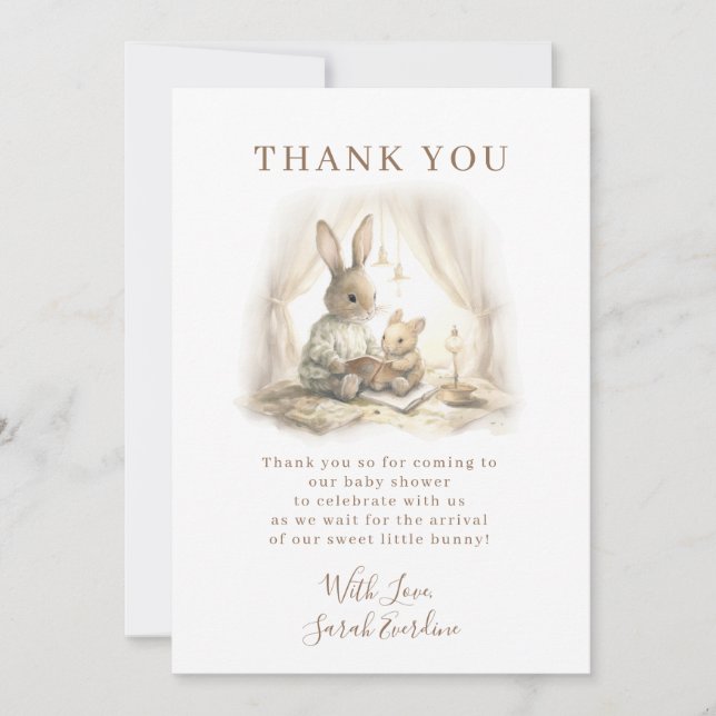 Carte De Remerciements Baby shower lapin neutre pour les femmes (Devant)