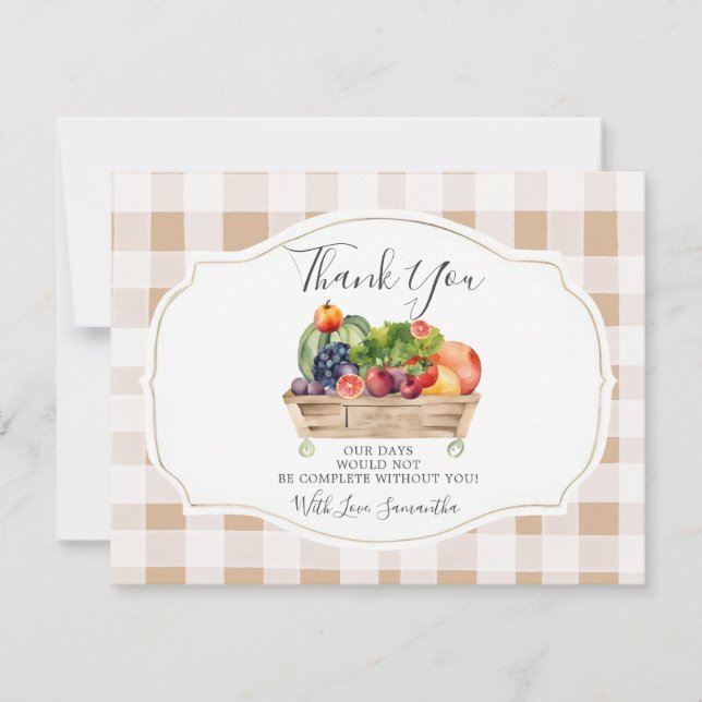 Carte De Remerciements Baby shower Légume du marché agricole cultivé loca (Devant)