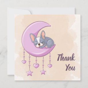 Carte De Remerciements Baby shower lune rose chienne français mignon