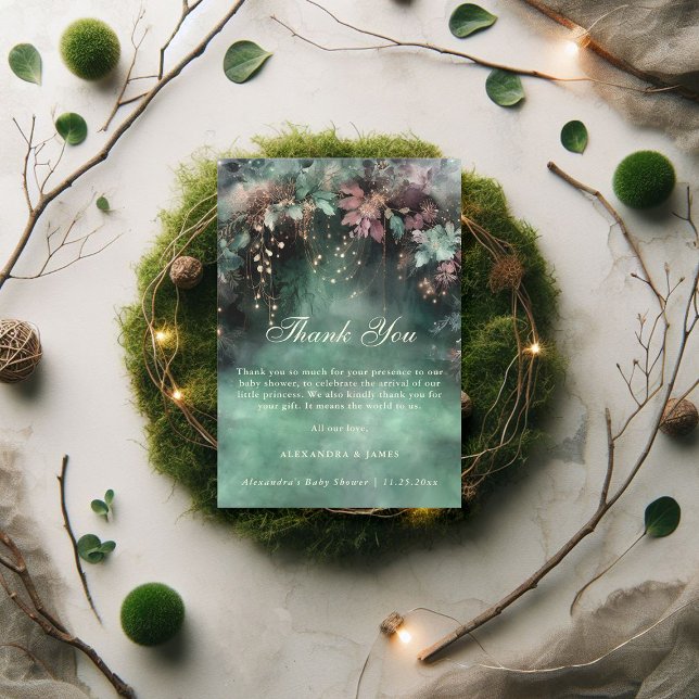 Carte De Remerciements Baby shower magique Enchanted Forest Greenery Arch (enchanted baby shower thank you card fairytale forest foliage magical fairy faerie woodland green)