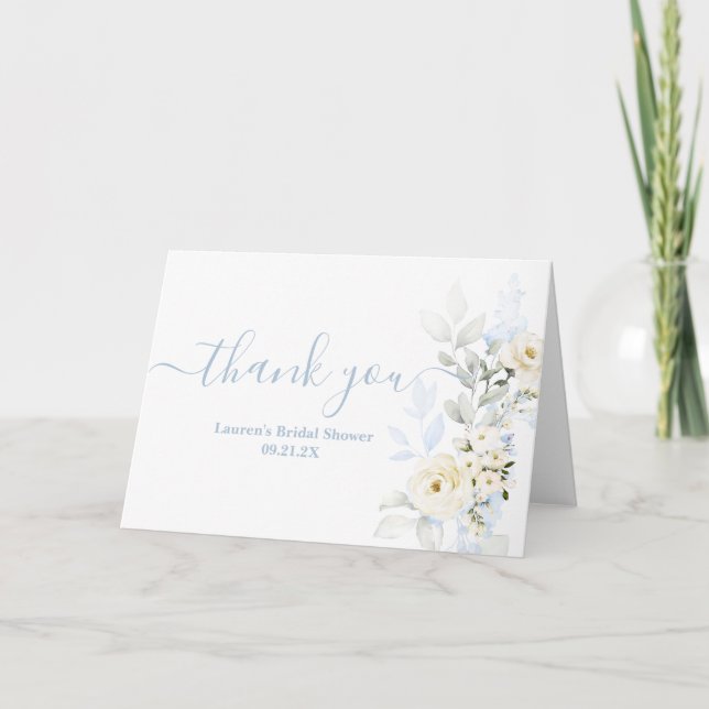 Carte De Remerciements Baby Shower Mariage Fleurs Bleues (Devant)